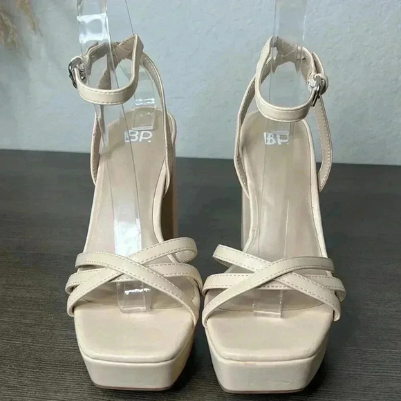 BP Tavey Nude Block Heel Platforms Strappy Sandals - Picture 2 of 9